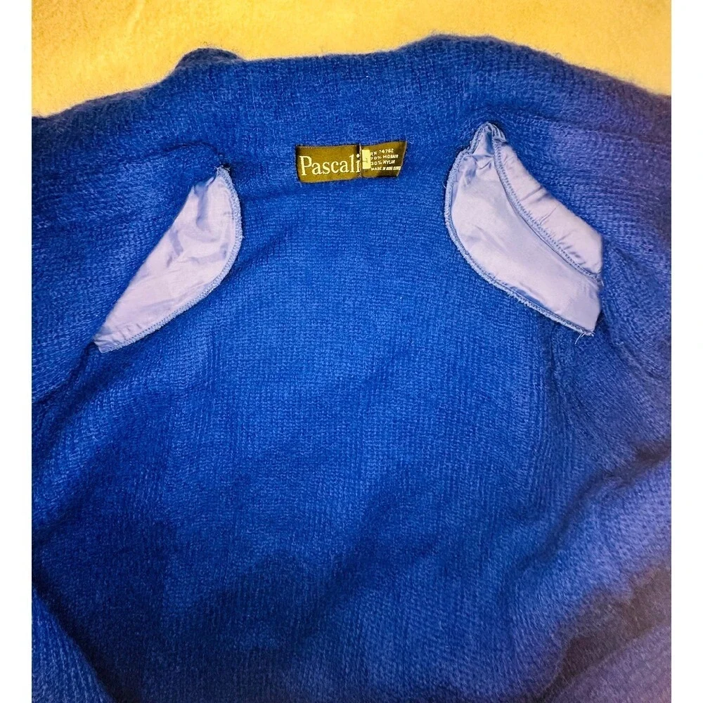 Pascali Mohair Blend Cardigan Electric Blue‎ Single Button Vintage Sweater Large - Picture 6 of 10